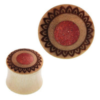 Load image into Gallery viewer, Plug Krokodilholz rot crushed Stein Inlay Blume Gravur double flared Handarbeit
