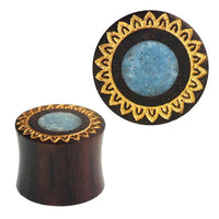 Load image into Gallery viewer, Plug Sonoholz crushed Türkis Stein Inlay Blume gold double flared
