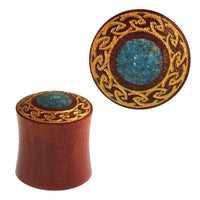 Load image into Gallery viewer, Plug Sawoholz Wellenrand crushed Türkis Stein golden double flared Handarbeit
