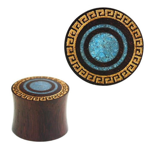 Plug Sonoholz Doppelkreis crushed Türkis golden Muster double flared Handarbeit