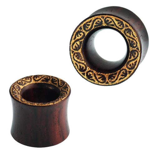 Tunnel Sonoholz S-shaped ring, golden double flared, handmade