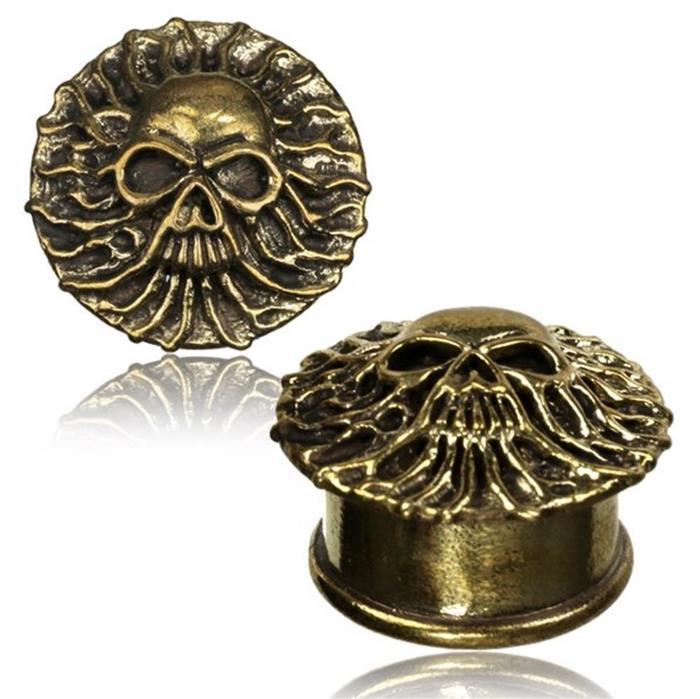 Brass Skull Plug verzweigt antik golden Messing Expander Tunnel