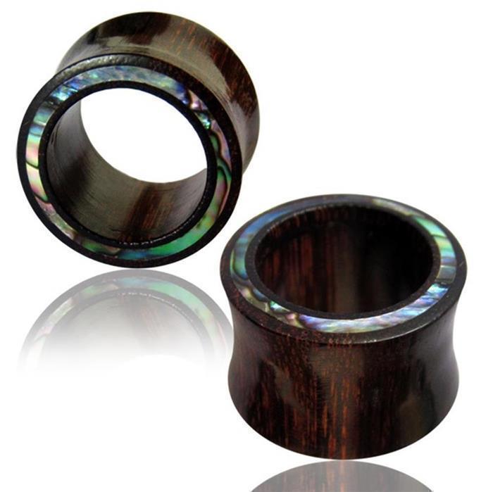 Tunnel Paua Abalone Muschel Tamarinden Holz Rim Unisex Plug Ohrschmuck Ohrringe handgeschnitzt