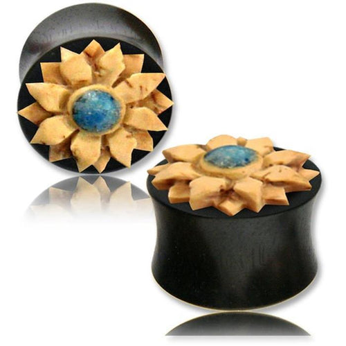 Arang Holz Plug dunkel Kokosnuss Türkis Stein Blume beige Tribal Expander Organic