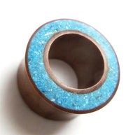 Load image into Gallery viewer, Flesh Tunnel Sawoholz Rim Inlay Türkis double flared dick
