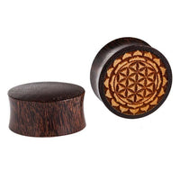 Load image into Gallery viewer, Flesh Plug Blume des Lebens Blütenrand Holz Tamarinde Jackfrucht double flared
