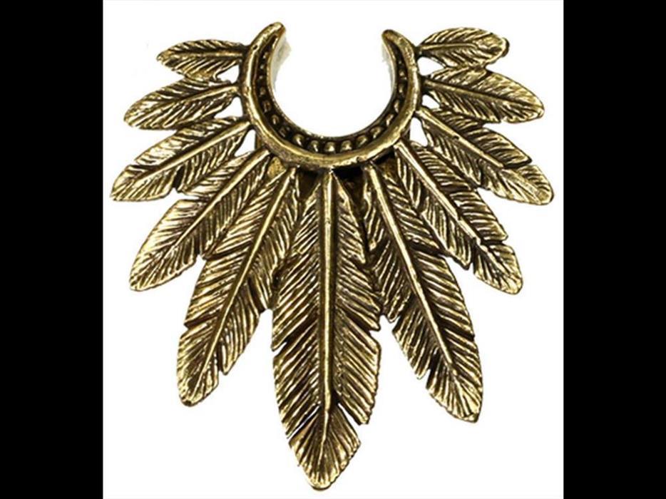 Flesh Tunnel antik gold Messing Plug zum Einhängen Spalt Federschmuck Indianer