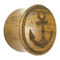 Load image into Gallery viewer, Flesh Plug Teakholz Anker Seil Ring double flared Lobe Dehner braun Gravur
