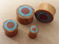 Load image into Gallery viewer, Flesh Plug Ringe Sawoholz crushed Türkis Teakholz Holz
