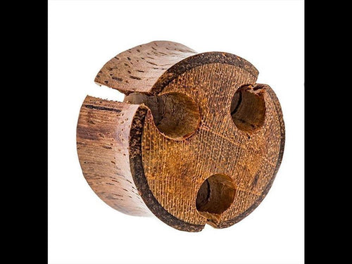 Tribal wooden plug, round, three holes, tunnel, hand-carved, Sonoholz, teak wood expander, unisex