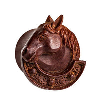 Load image into Gallery viewer, Organic Holz Plug braun handgeschnitzt Pferdekopf Hufeisen Pferd Tribal
