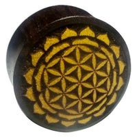 Load image into Gallery viewer, Flesh Plug Blume des Lebens Blütenrand Holz Sonoholz Jackfrucht double flared
