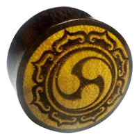 Cargar imagen en el visor de la galería, Flesh Plug Tomoe Symbol Blütenrand Holz Sonoholz Jackfrucht Inlay double flared
