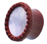 Load image into Gallery viewer, Plug braun Holz gemasert rund Schlange Muster Rand Muschel Inlay Perlmutt Piercing
