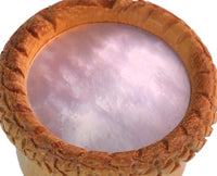 Load image into Gallery viewer, Plug hellbraun Teakholz gemasert rund Schlange Muster Rand Muschel Inlay Perlmutt Piercing
