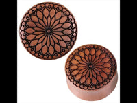 Load image into Gallery viewer, Plug Sawo Holz braun Gravur schwarz Blüte Herz Tribal Expander Organic Tunnel
