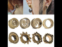 Load image into Gallery viewer, Brass Tunnel Lotus Blume antique Finish gold Plug
