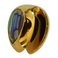 Load image into Gallery viewer, Plug Ohrgewicht Messing Paua zum Einhängen Tropfen gold
