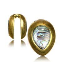 Load image into Gallery viewer, Plug Ohrgewicht Messing Paua zum Einhängen Tropfen gold
