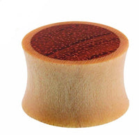 Load image into Gallery viewer, The Holz Plug Flesh Tunnel Teakholz hell dunkel Inlay double flared is a stylish, zweifarbiger Unisex Plug featuring a dark-textured front and flared design, crafted from Teakholz for versatile comfort and unique Schmuck.

