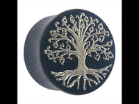 Load image into Gallery viewer, Holz Plug Baum des Lebens Yggdrasil silber double flared
