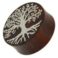 Load image into Gallery viewer, Holz Plug Baum des Lebens Yggdrasil silber double flared
