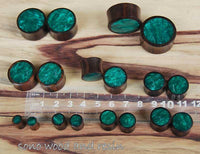 Load image into Gallery viewer, Holz Plug Sonoholz dunkelgrün schillernd Resin Inlay double flared
