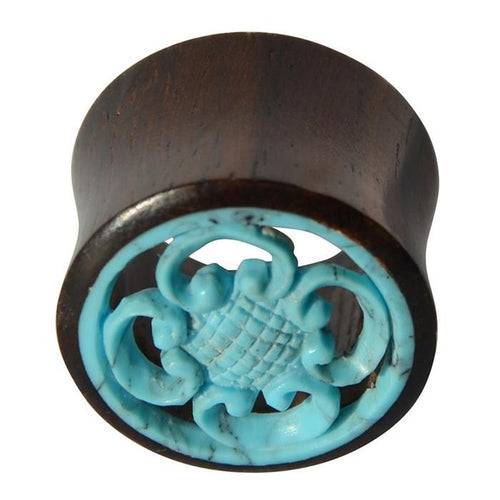 Wooden tunnel, Sonoholz resin, turquoise inlay, spiral arches, flower