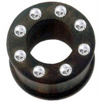 Cargar imagen en el visor de la galería, braun Holztunnel Kristalle Teakholz handgeschnitzt Tribal Holz Tunnel Plug Expander Ohrstecker
