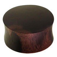 Cargar imagen en el visor de la galería, This Holzplug Eisenholz dunkel is a round, dark brown wooden plug with a slightly convex double flared shape and smooth sides, resembling a thick disc.

