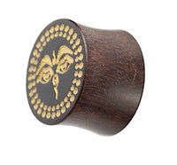 Cargar imagen en el visor de la galería, Holz Plug Wisdom Eyes Tamarind Wood gold bemalt Lasergravur
