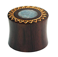 Load image into Gallery viewer, Plug Sonoholz crushed Türkis Stein Inlay Blume gold double flared
