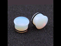 Load image into Gallery viewer, Opal Stein weiß Plug Dehner single flared Gummiring
