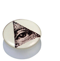 Load image into Gallery viewer, Acryl Plug weiß Allsehendes Auge beige schwarz

