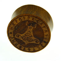 Load image into Gallery viewer, Flesh Plug Teakholz Mjölnir Triskele Runen double flared
