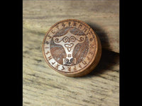 Load image into Gallery viewer, Flesh Plug Teakholz Mjölnir Triskele Runen double flared
