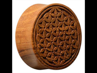 Load image into Gallery viewer, Holz Teakholz Plug Blume des Lebens double flared
