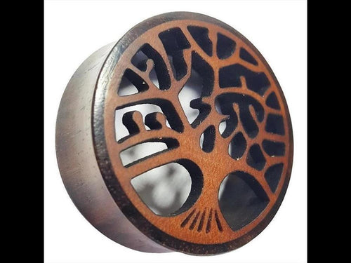 Plug Tunnel Holz filigran Baum des Lebens double flared