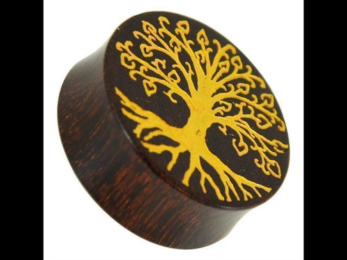 Holz Plug Baum des Lebens Yggdrasil gold double flared