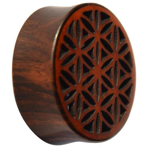 Plug Tunnel Holz filigran Blume des Lebens double flared