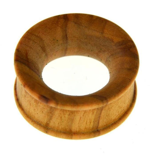The Olivenholz Flesh Ribbed Tunnel Lobe Piercing features a straight, cylindrical design with ribbing, crafted from wood for stretched ears, and is displayed against a white background.