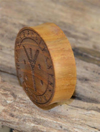 Cargar imagen en el visor de la galería, Holz Plug Teakholz Rune Leben Tod Punkte double flared
