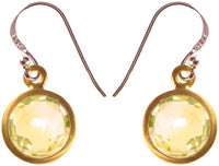 Load image into Gallery viewer, Silberohrringe rund Zitronenquarz facettiert vergoldet 925er Sterling Silber Stein gelb grün
