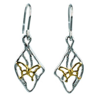 Load image into Gallery viewer, Silberohrringe vergoldet Schmetterling silber gold  Raute 925er Sterlingsilber
