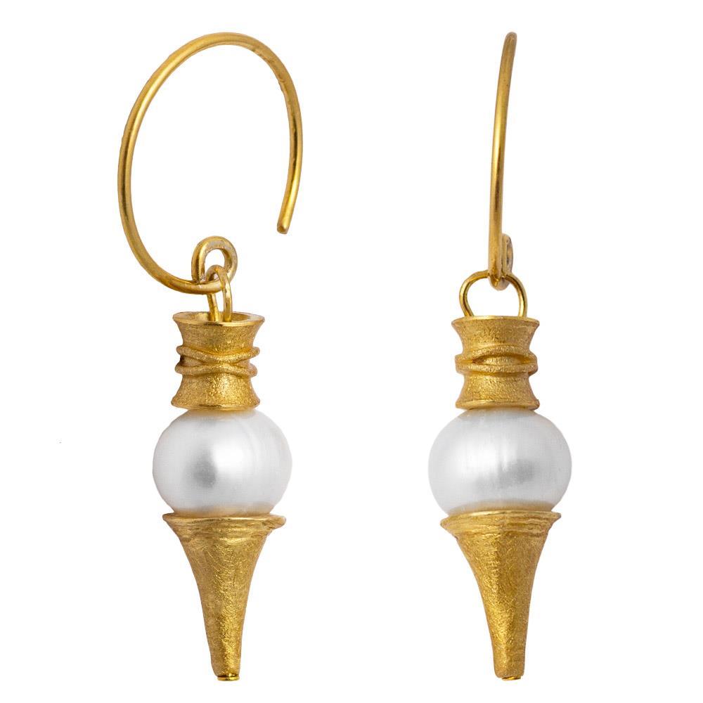 Ohrringe vergoldet Spitze Perle 925er Silber matt Stab 23 mm Goldschmiedearbeit