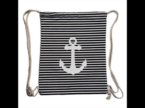 Colorful drawstring backpack, canvas with anchor design, adjustable drawstring, 34 x 42 cm