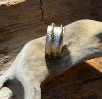 Load image into Gallery viewer, Ring Silber vergoldet Kreis Waben gestempelt breit Ringe
