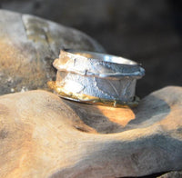 Load image into Gallery viewer, Ring Silber vergoldet Ringe beweglich Blätter Textur
