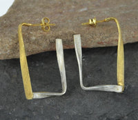 Load image into Gallery viewer, Ohrstecker Silber 925 vergoldet Rechteck gedreht

