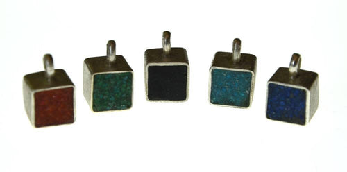 Anhänger Silber 925 Würfel crushed Stein 10mm